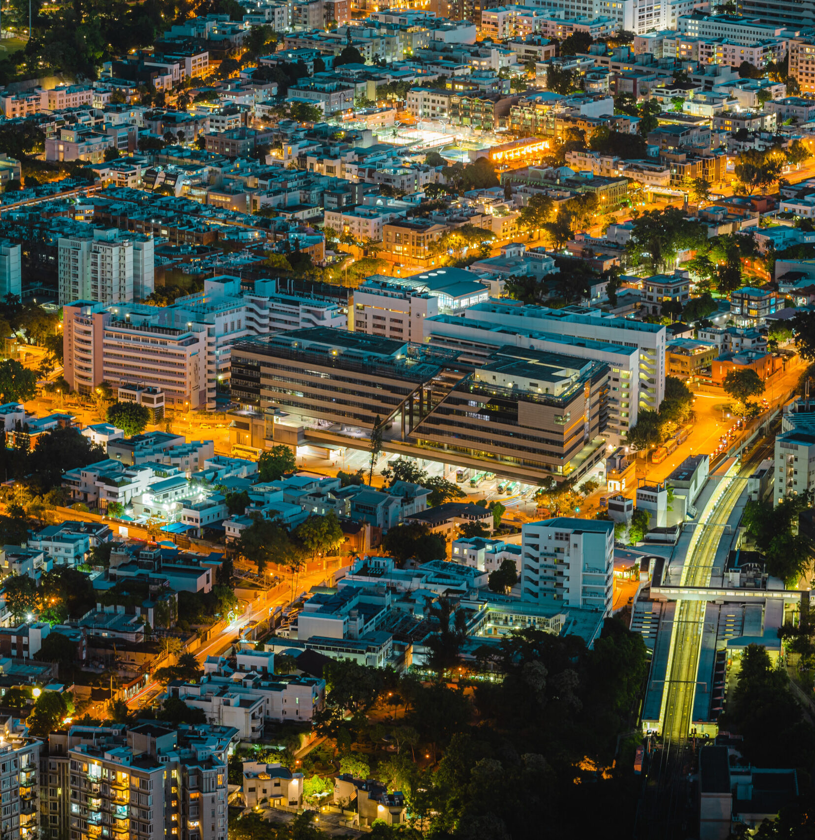 aerial shot of hong kong at night